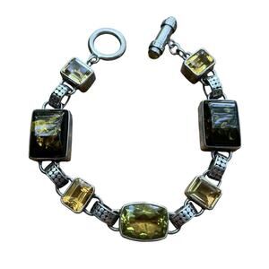 Lori Bonn Bracelet Sterling Silver, Amber, Peridot and Citrine Signed